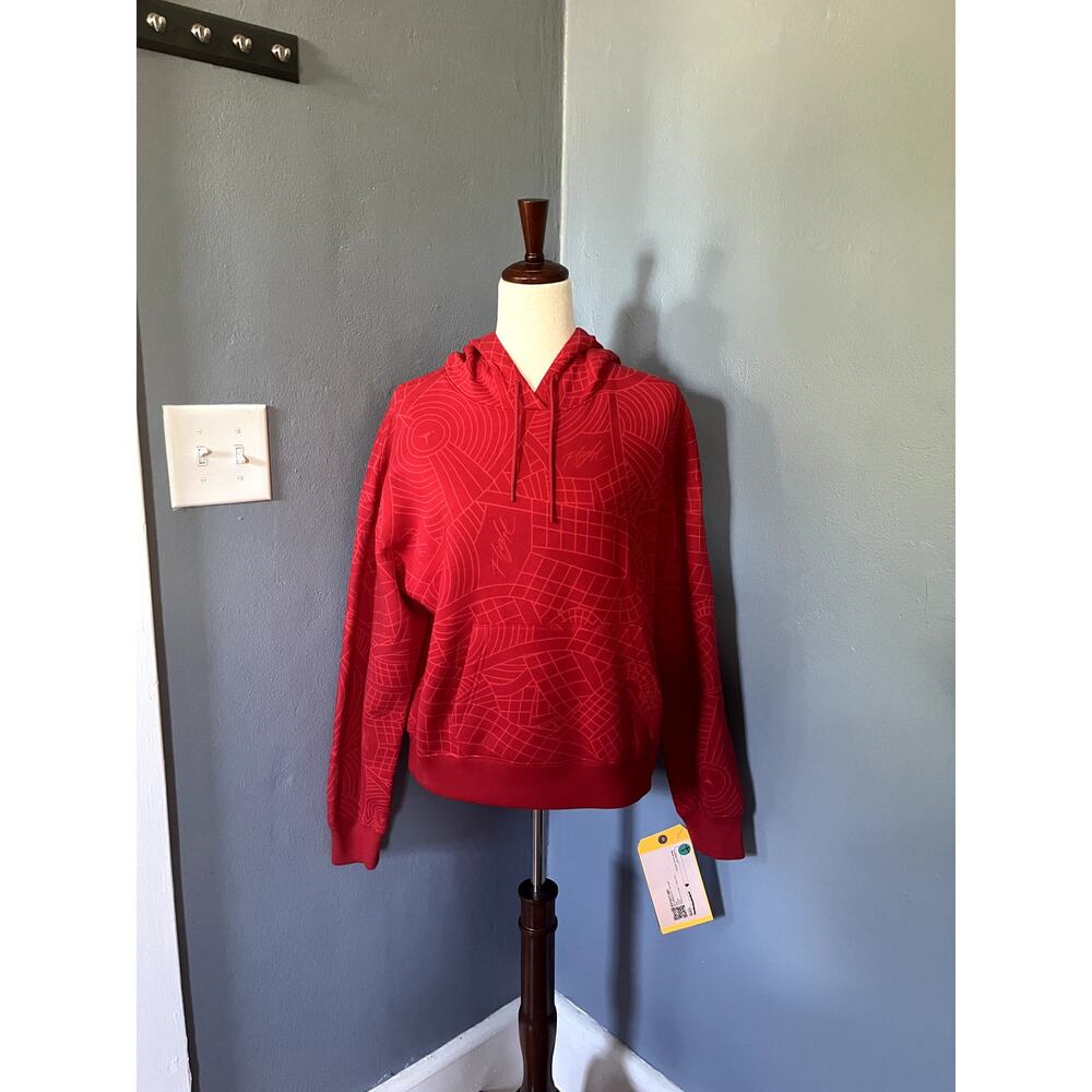 NWT Air Jordan Red flight patterned drawstring hoodie Size SM P  loose fit
